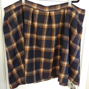 Blue, orange, and white plaid skirt